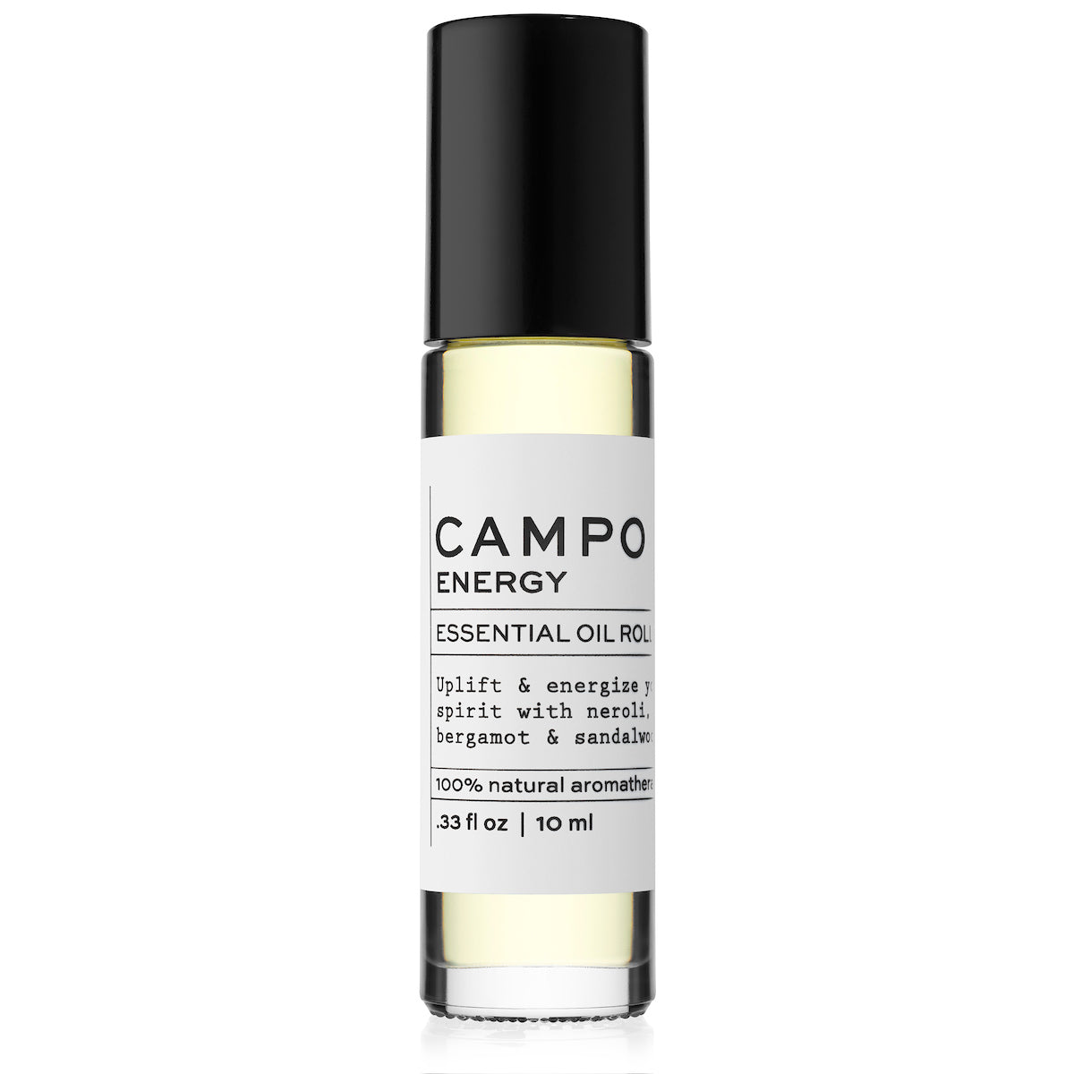 Campo Beauty ENERGY Blend Essential Oil Roll-On in 5 ml. Restores a sense of vitality and alertness. Uplift & energize your spirits naturally with this 100% pure essential oil roll-on blend of Neroli Orange Blossom, Bergamot, Sweet Orange, and Bitter Orange with a hint of Sandalwood. A refreshing and distinctive rich citrus scent with sweet and flowery notes. Pre-blended with 100% natural beauty carrier oils, so it's jet-set and ready to roll!