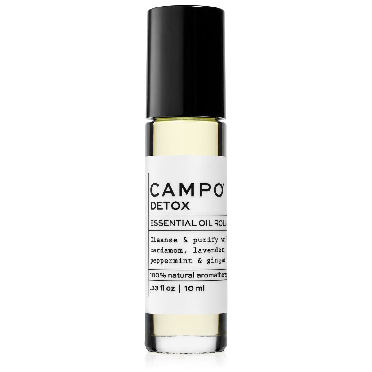 CAMPO Beauty 10 ml DETOX Blend Essential Oil Roll-On. Cleanse &amp; purify your body naturally. Help eliminate toxins naturally with this 100% natural essential oil roll-on blend of Cardamom, Lavender, Peppermint &amp; Ginger. Pre-blended with 100% natural beauty carrier oils. Jet set and ready to roll.