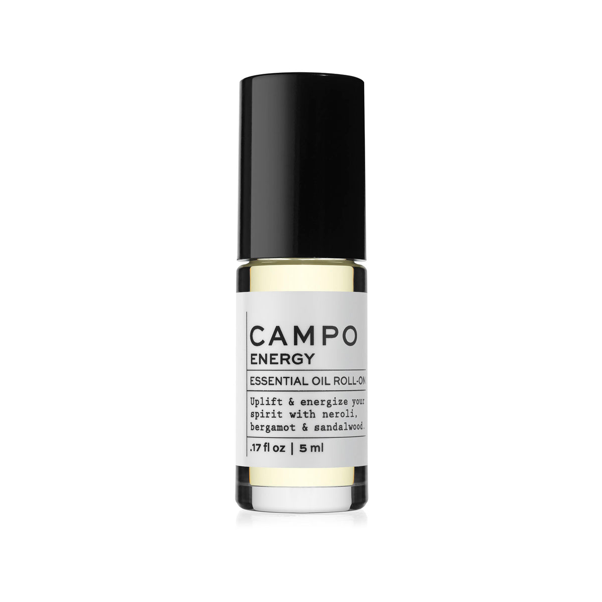 Campo Beauty ENERGY Blend Essential Oil Roll-On in 5 ml. Restores a sense of vitality and alertness. Uplift &amp; energize your spirits naturally with this 100% pure essential oil roll-on blend of Neroli Orange Blossom, Bergamot, Sweet Orange, and Bitter Orange with a hint of Sandalwood. A refreshing and distinctive rich citrus scent with sweet and flowery notes. Pre-blended with 100% natural beauty carrier oils, so it&#39;s jet-set and ready to roll!