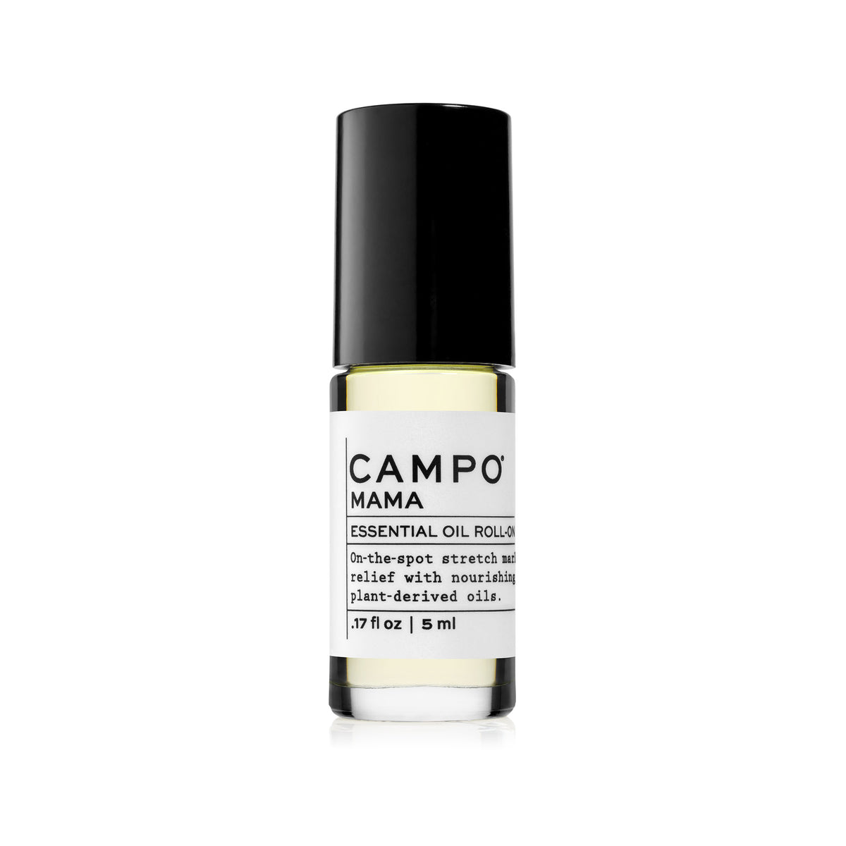 Campo Beauty Essential Oil MAMA Stretch Mark Relief Blend Roll-On that in 5 ml. On-the-spot relief of stretched skin with 100% natural nourishing plant-derived oils and pure essential oils of grapefruit, neroli orange blossom, and bergamot. Help prevent stretch marks and soothe the itch as you feel grounded and uplifted. It&#39;s pre-blended with 100% natural beauty carrier oils so it&#39;s ready to roll with you as you grow.