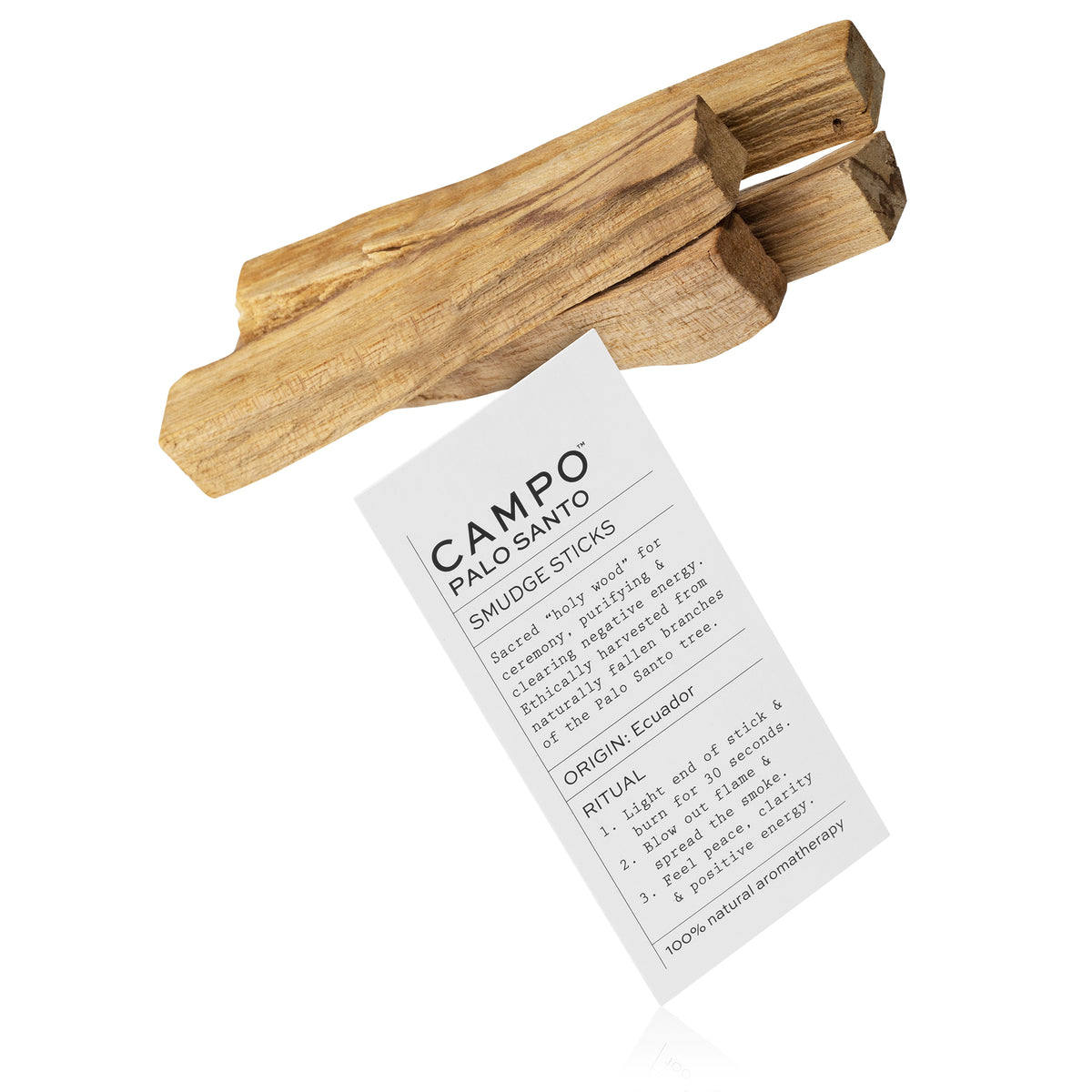 A sacred aromatic &quot;holy wood&quot; used for centuries as a spiritual remedy to cleanse, purify &amp; clear negative energy.   Ethically harvested from naturally fallen branches of the Palo Santo tree. It has a fine citrus aroma with underlying notes of frankincense.