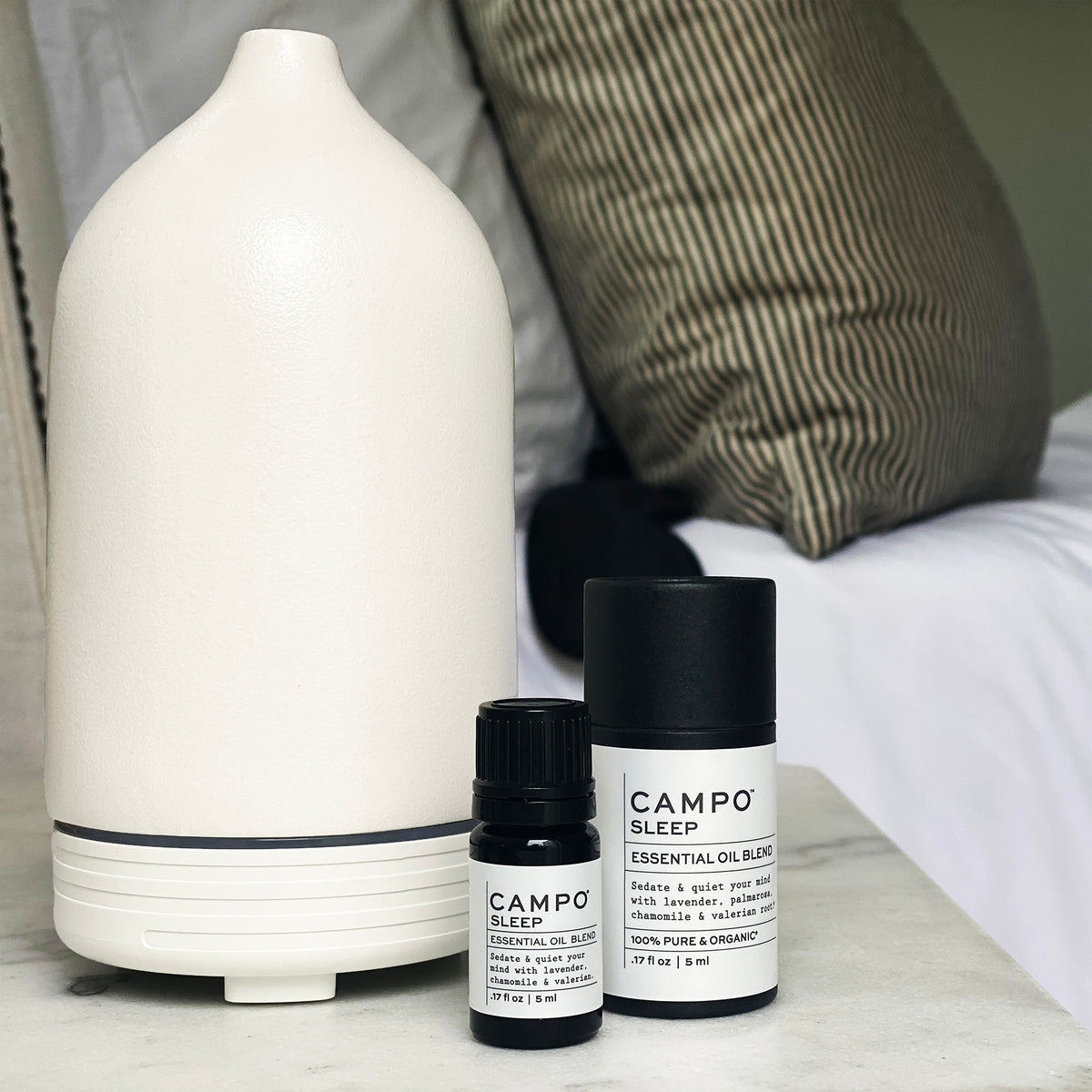 Campo Beauty SLEEP Blend 5 ml and 15 ml Essential Oil. Calm &amp; quiet your mind naturally with this 100% pure essential oil blend of French Lavender, Wild Palmarosa, Roman Chamomile, and Valerian Root.