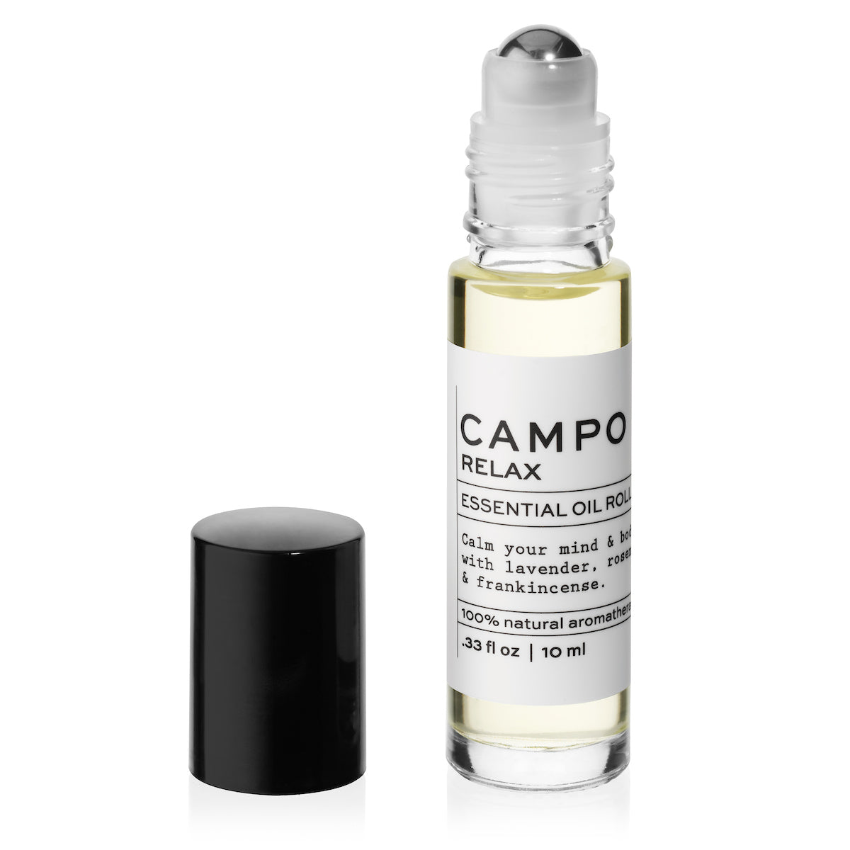 Campo Beauty Essential Oil RELAX Stretch Mark Relief Blend Roll-On that in 10 ml. Soothe sore muscles and pain. Dispels feelings of stress and anxiety to promote deep relaxation. Calm your mind and body naturally with this 100% natural essential oil roll-on blend of Lavender, Rosemary, Frankincense, Neroli Orange Blossom, Sweet Orange, and Bitter Orange.