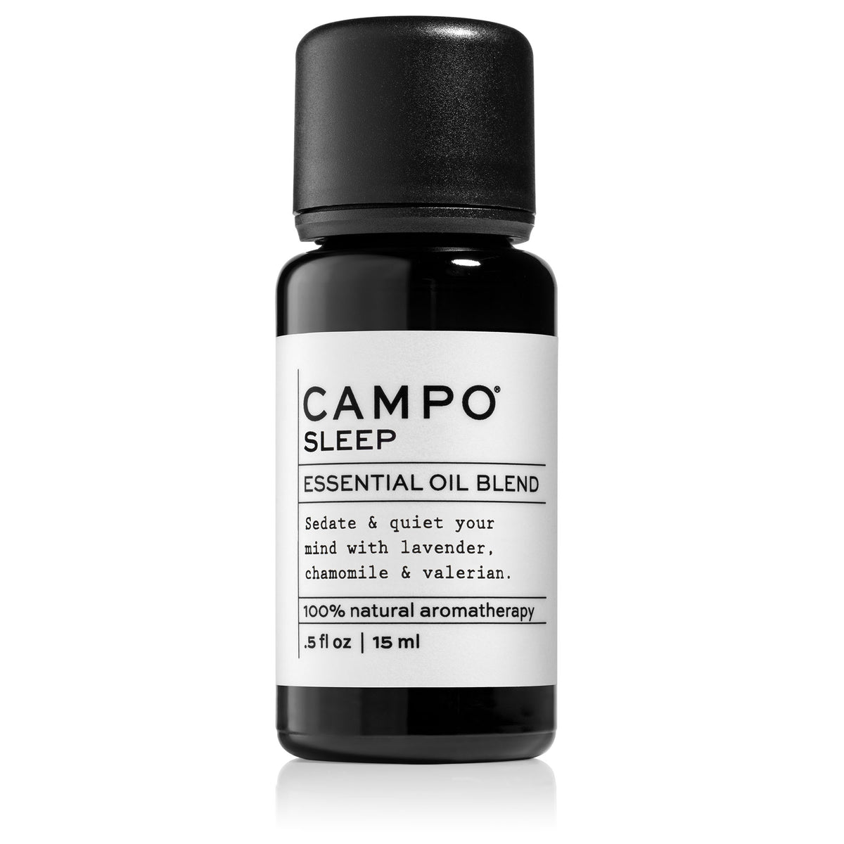 CAMPO Sleep Essential Oil blend 15ml bottle. Sedate your mind &amp; fall into a deep sleep  French Lavender, Wild Palmarosa, Roman Chamomile and Valerian Root.