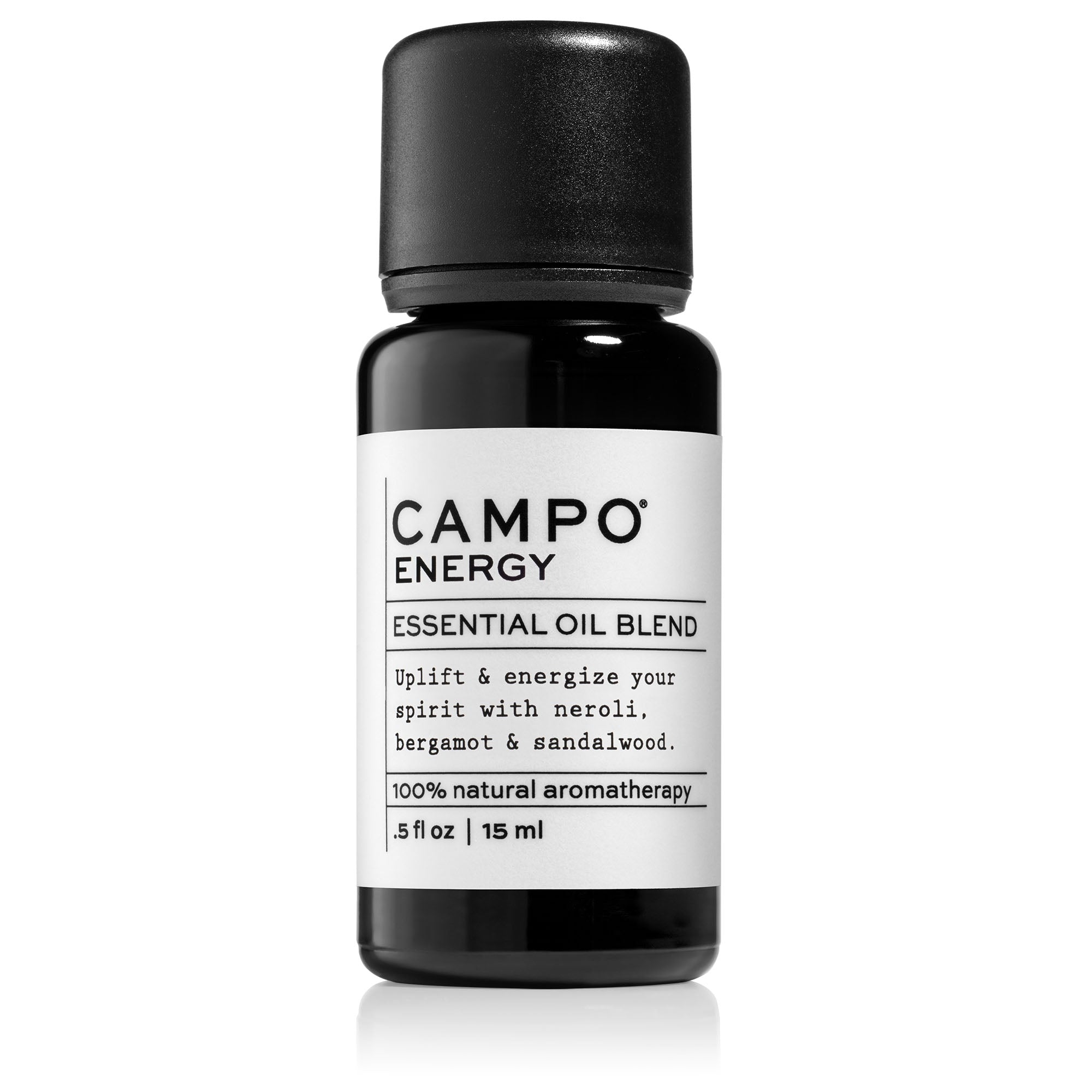 Campo Beauty ENERGY Blend 15 ml Essential Oil. Restores a sense of vitality and alertness. An uplifting blend of 100% pure essential oils with rich citrus notes of Italian Neroli Orange Blossom, Bergamot, Sweet Orange, and Bitter Orange with a hint of Australian Sandalwood. Feel the energy inside and out.