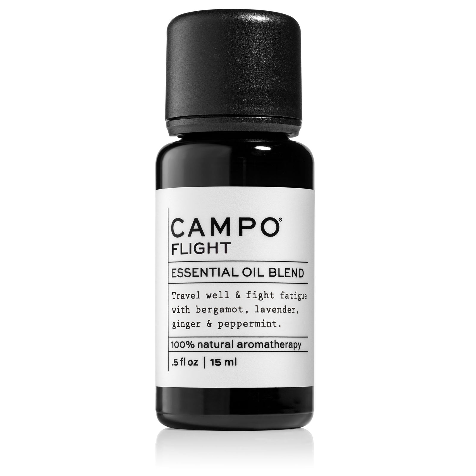 Campo Beauty FLIGHT Blend 15 ml Essential Oil. Dispels feelings of stress during flight and restores a sense of vitality and alertness in any time zone. Feel grounded and connected to your mind and body with this 100% pure essential oil roll-on blend of Bergamot, Lavender, Peppermint & Ginger.