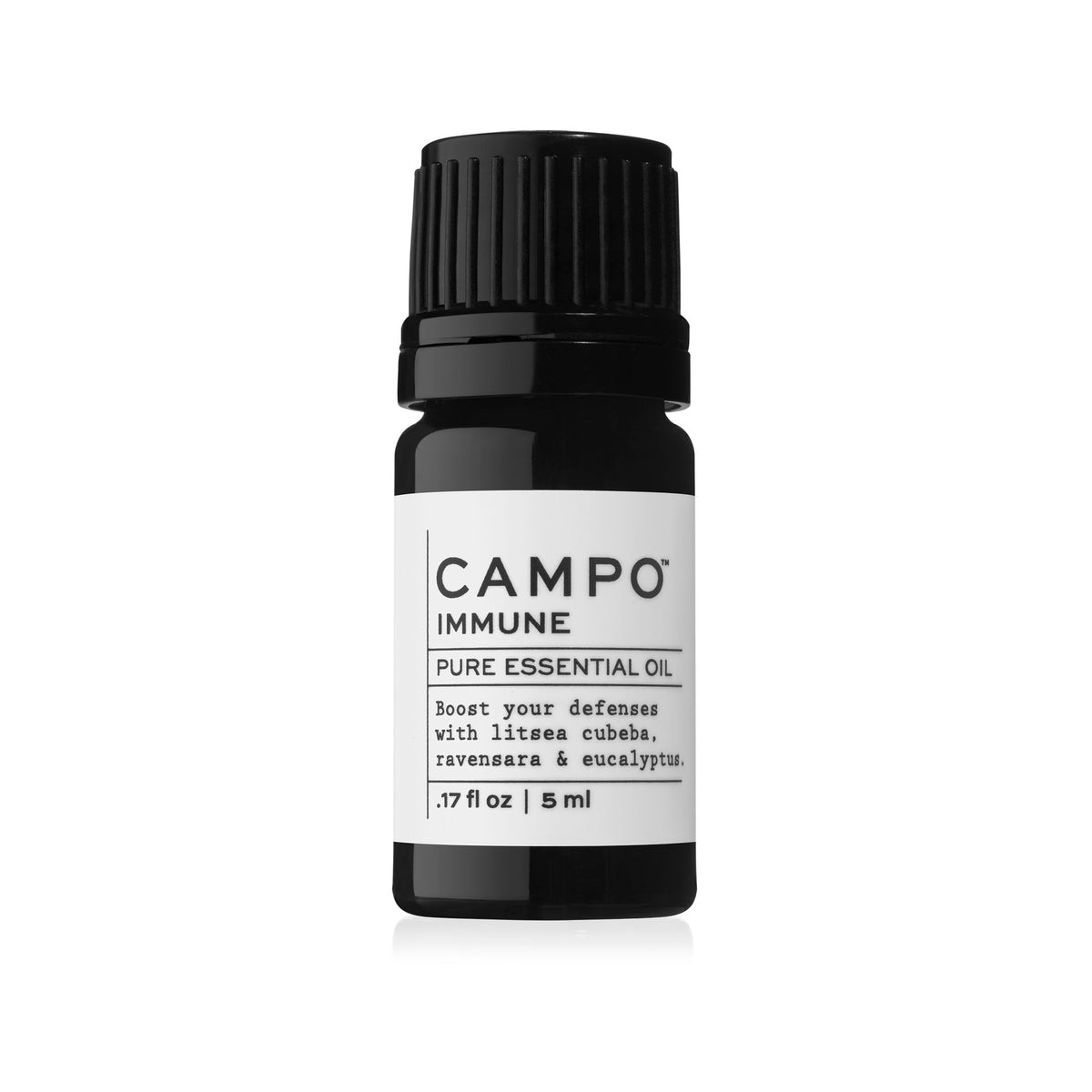 Campo Beauty IMMUNE Blend 5 ml Essential Oil. Boost your defenses with this 100% natural essential oil blend of litsea cubeba, ravensara &amp; eucalyptus.