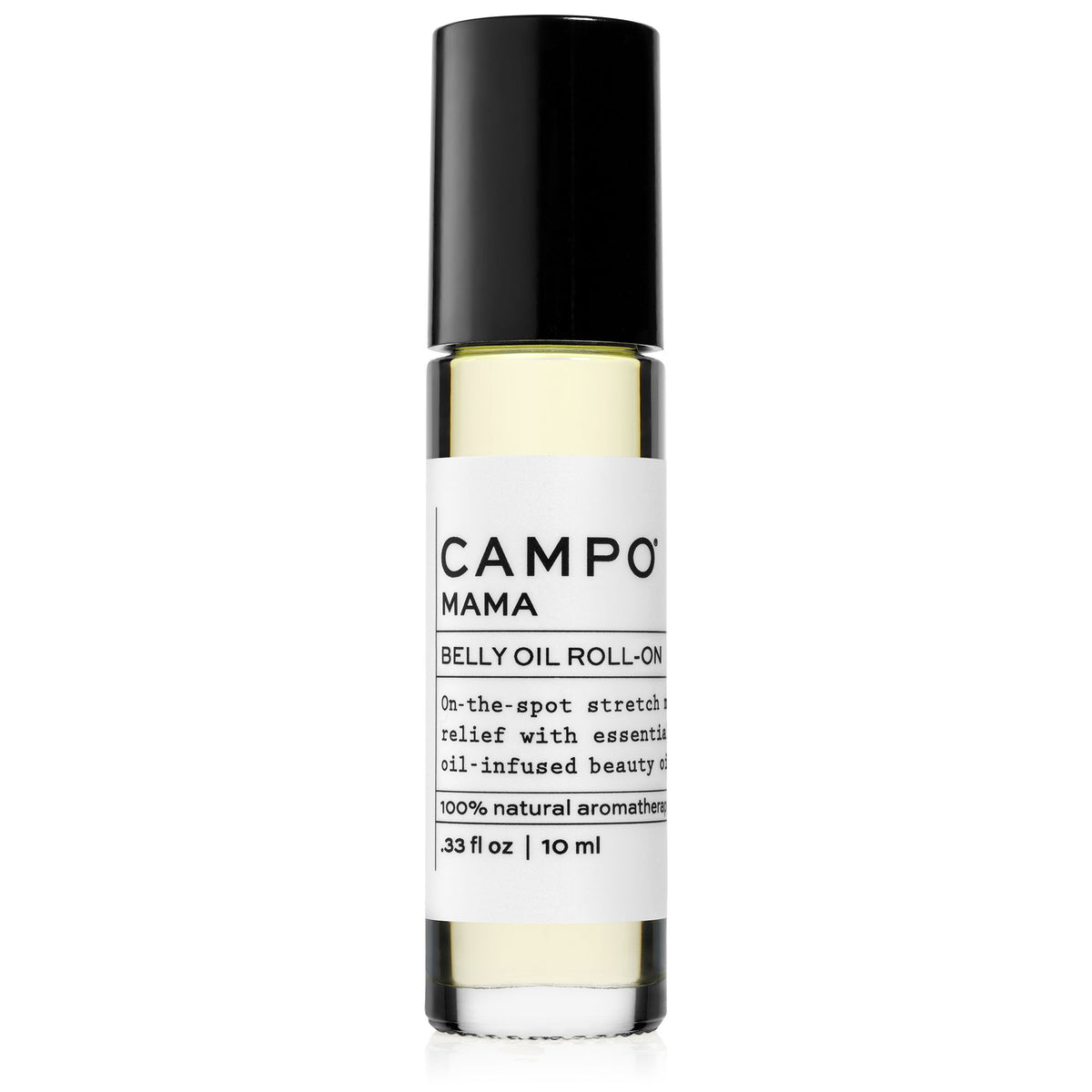 Campo Beauty Essential Oil MAMA Stretch Mark Relief Blend Roll-On that in 10 ml. On-the-spot relief of stretched skin with 100% natural nourishing plant-derived oils and pure essential oils of grapefruit, neroli orange blossom, and bergamot. Help prevent stretch marks and soothe the itch as you feel grounded and uplifted. It&#39;s pre-blended with 100% natural beauty carrier oils so it&#39;s ready to roll with you as you grow.