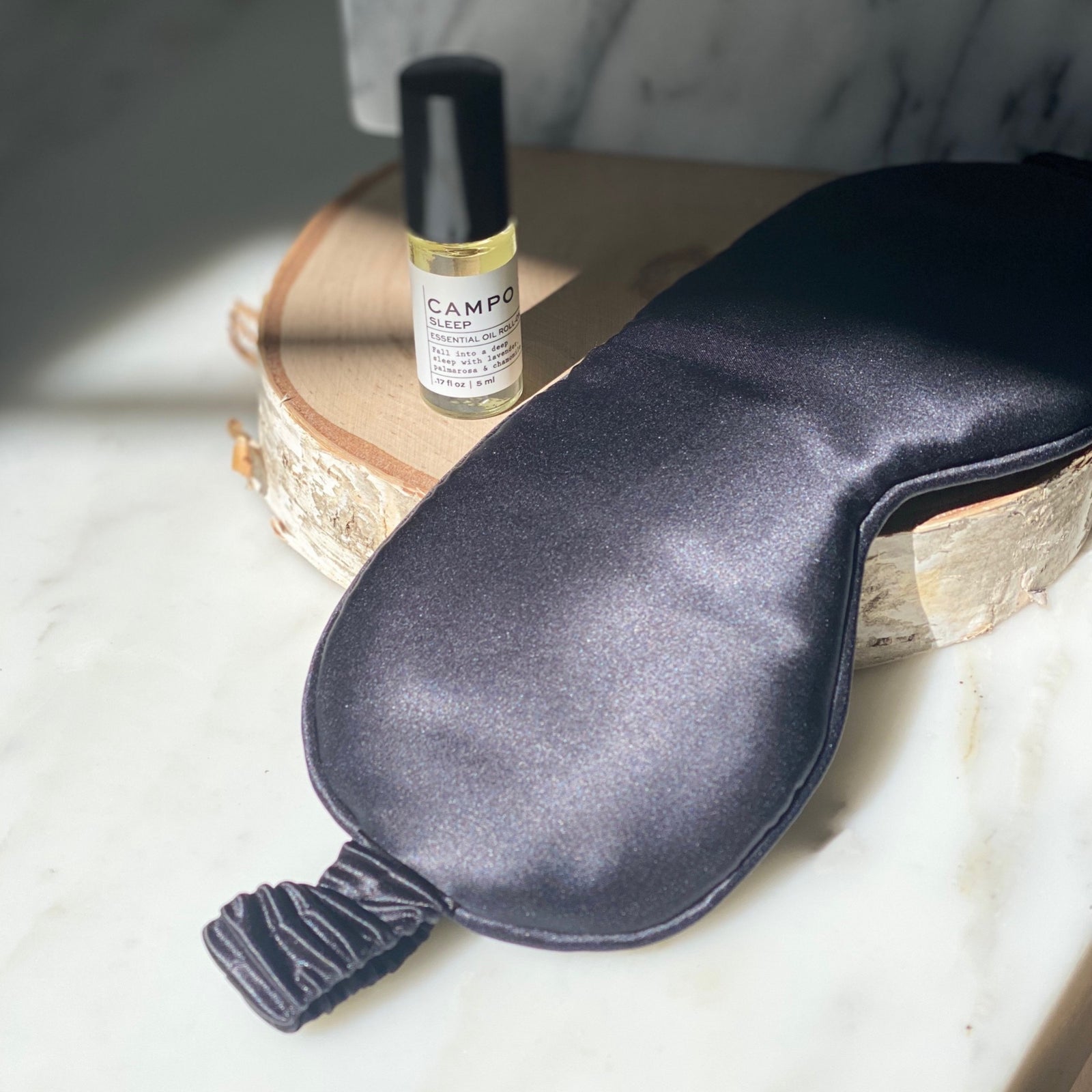 Campo Beauty Sleep Essential Oil Roll-on + Black Silk Sleep Mask. 