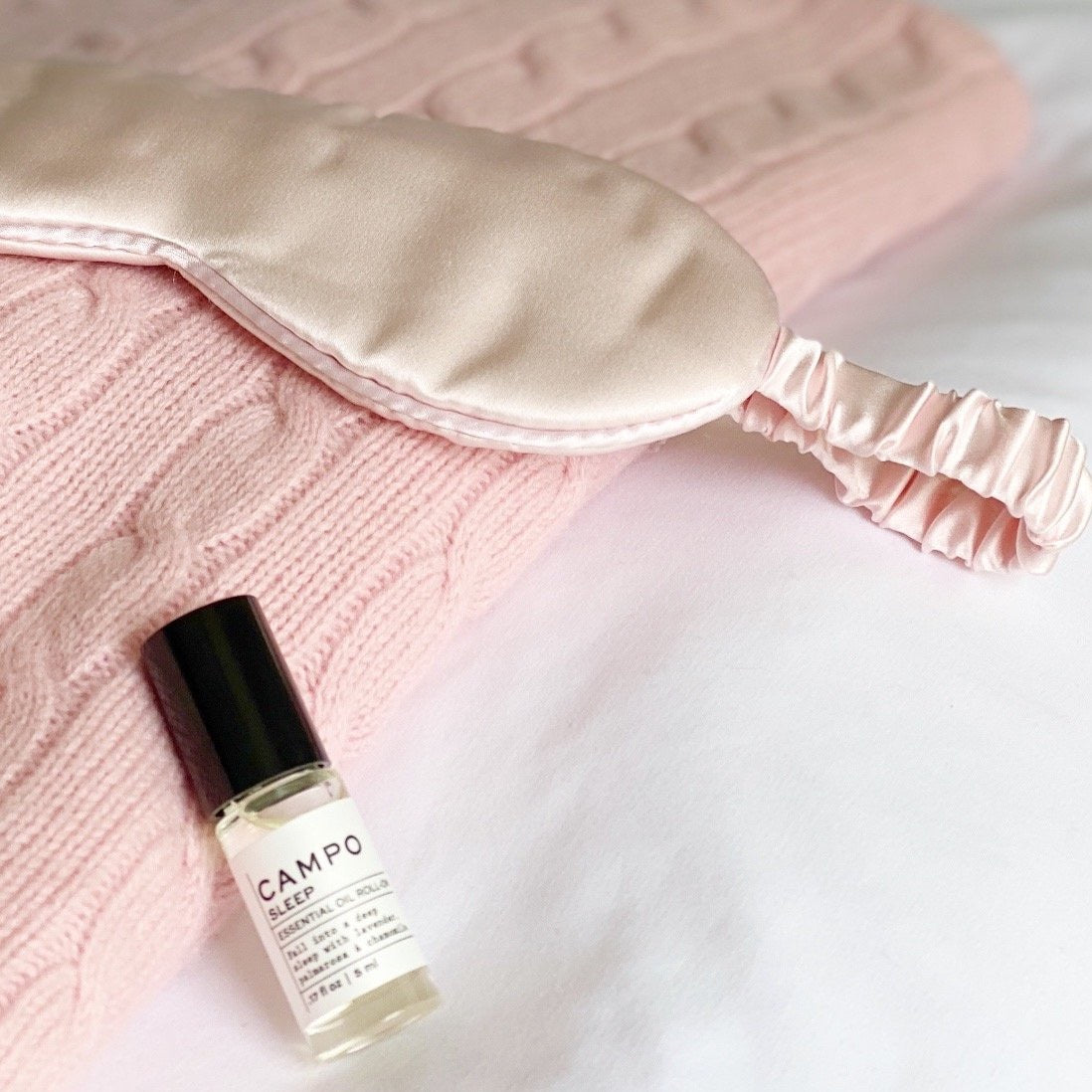 Campo Beauty Sleep Essential Oil Roll-on + Blush Silk Sleep Mask. 